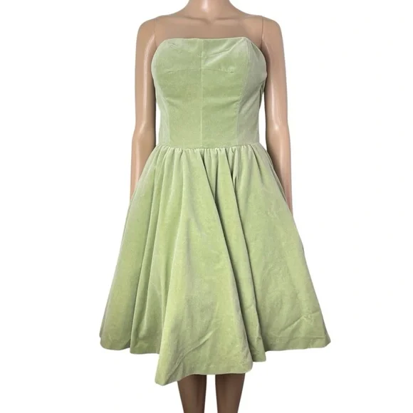 Ted Baker Langley Janini Retro Style Strapless Velvet A-Line Sage Green Dress - Picture 2 of 15
